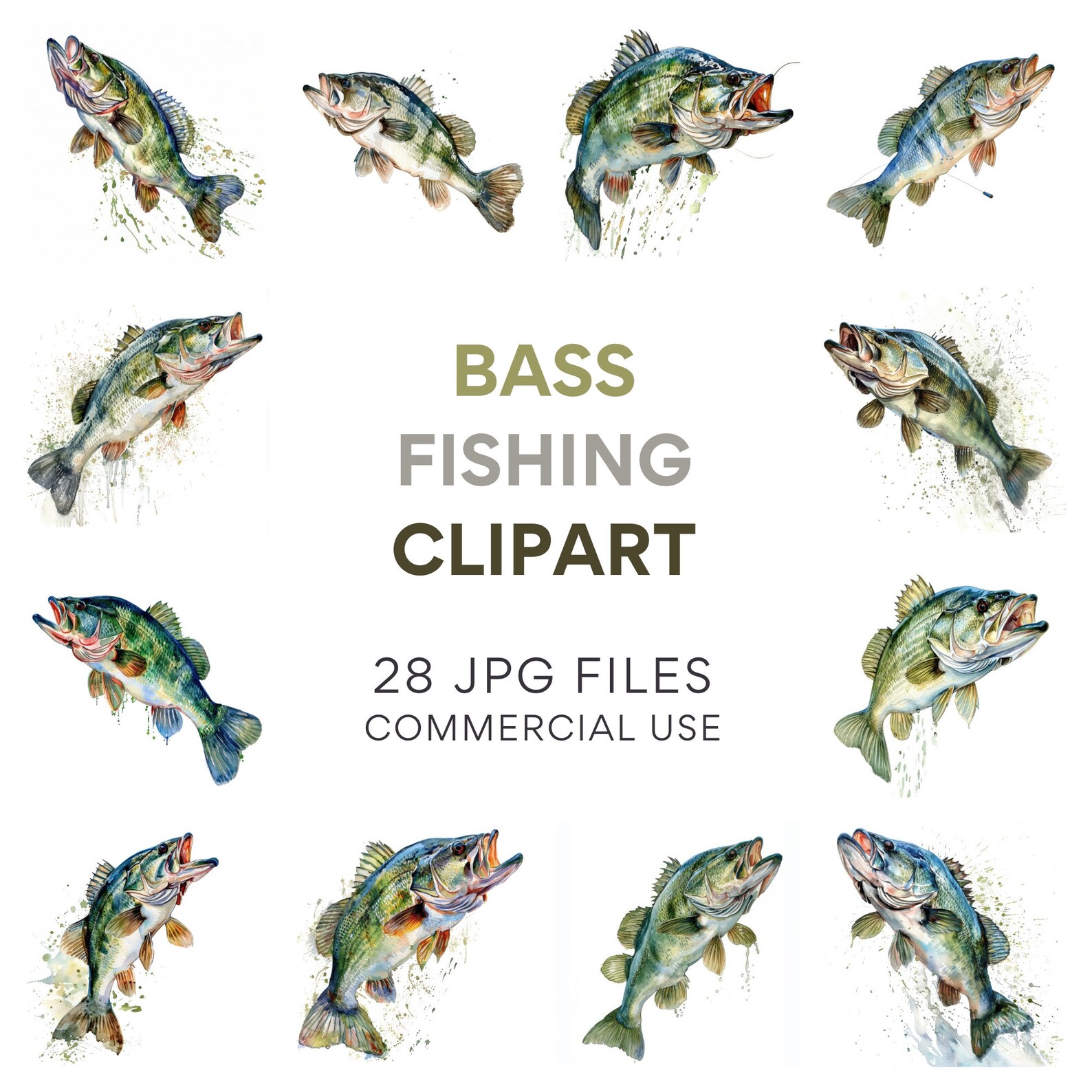 Bass Fishing Clipart Bundle, Ideal for Fishing Shirt Design, Perfect ...
