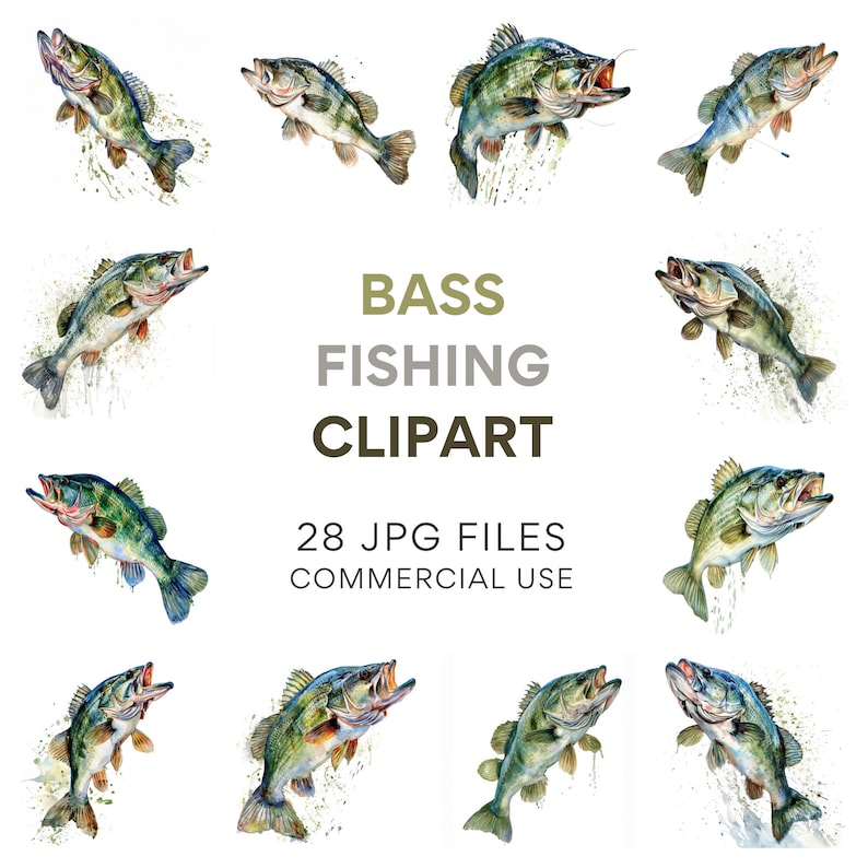Bass Fishing Clipart Bundle, Ideal for Fishing Shirt Design, Perfect ...