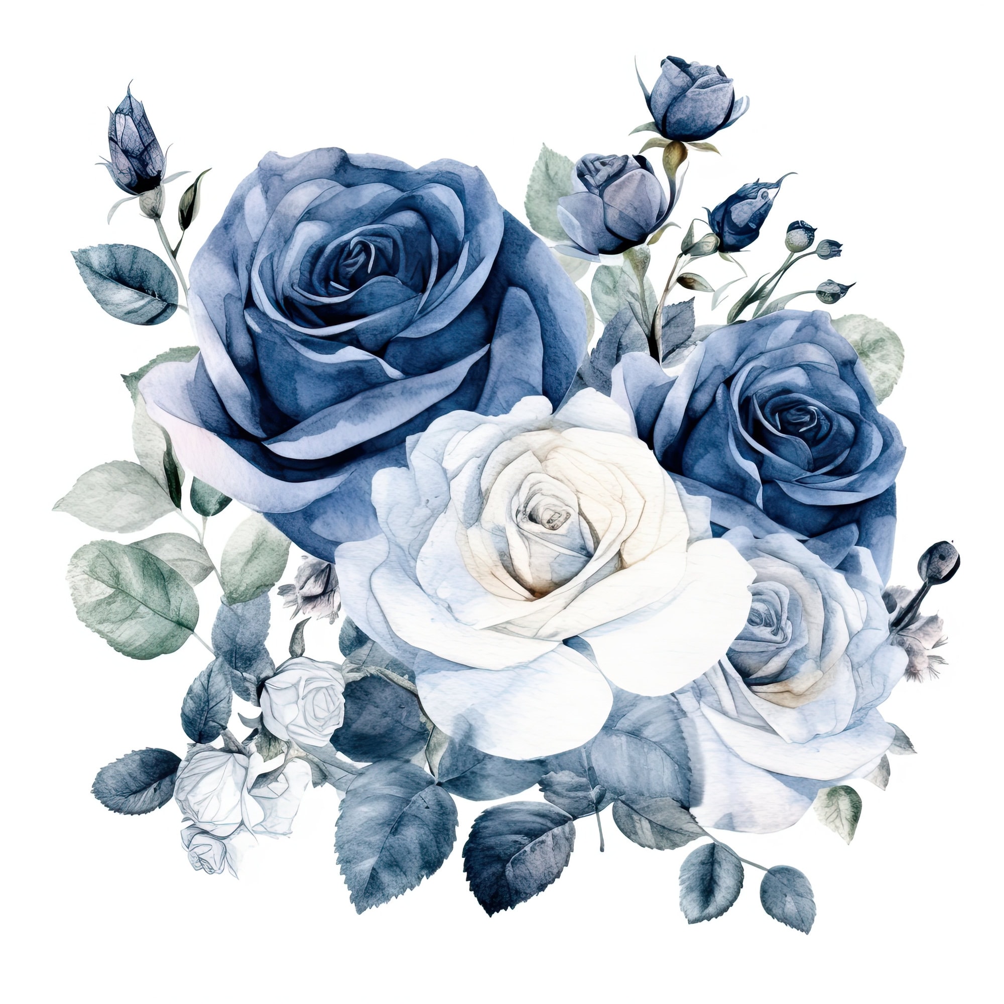 Vintage Blue Roses Clipart 49 High-quality Jpgs Watercolor, Digital ...