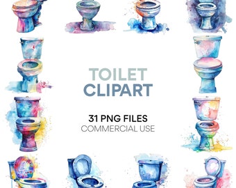 Toilet Clipart: Digital Scrapbook Bathroom Elements, Hygiene Clip Art, Instant Download PNG
