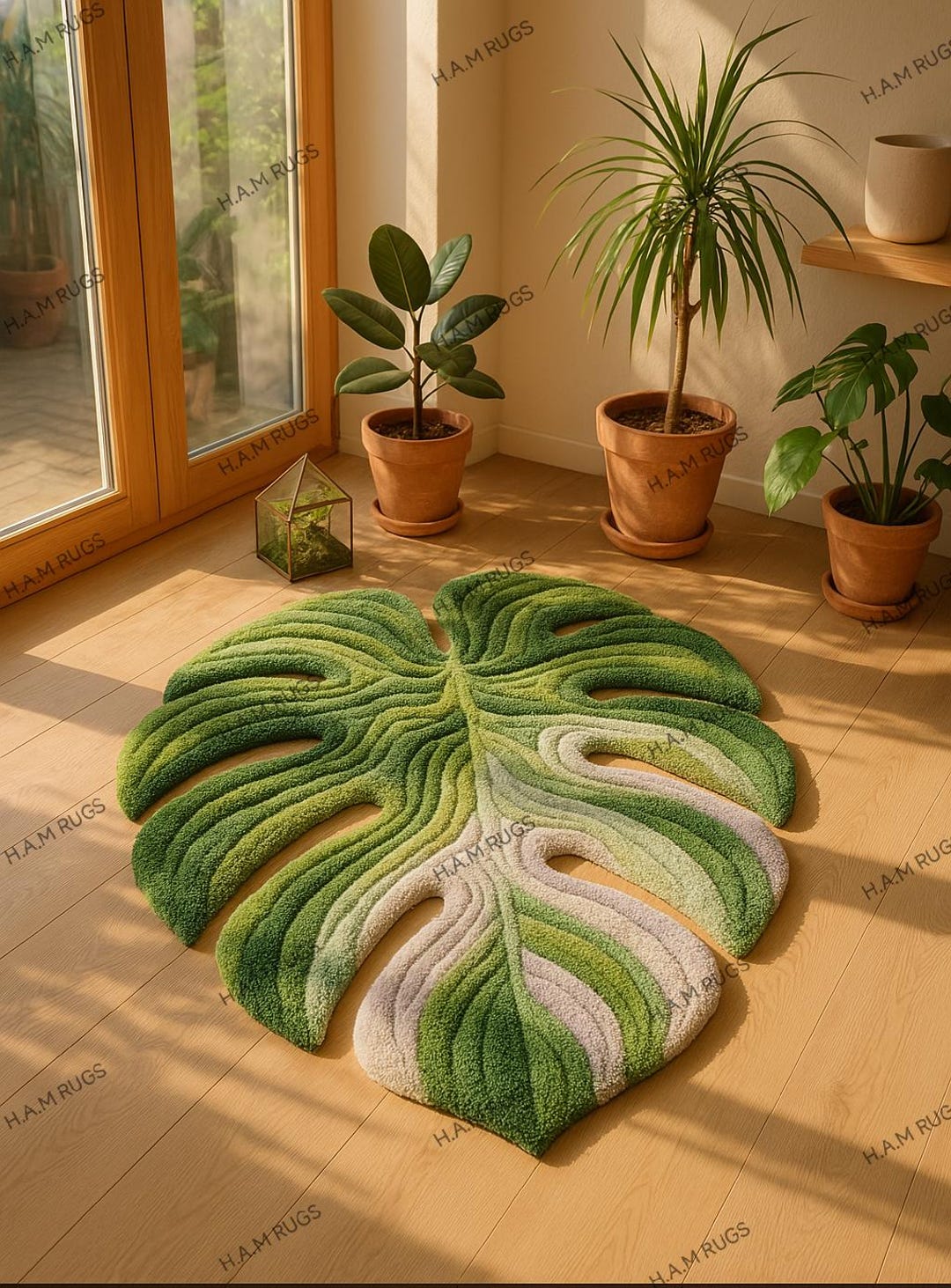 Monstera Leaf Hand -tufted Rug – Tropical Green Plant Shaped Carpet ...