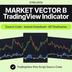 May include: The image shows a graphic for a TradingView indicator, with stock charts in red and green. Text includes "MARKET VECTOR B TradingView Indicator" and "Source Code • Instant Download • All Timeframes".