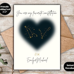 Custom Greeting Love Card, Couples Zodiac Love Card, Zodiac Sign Constellation Greeting Card Print, Valentine's Day Card, Anniversary Card