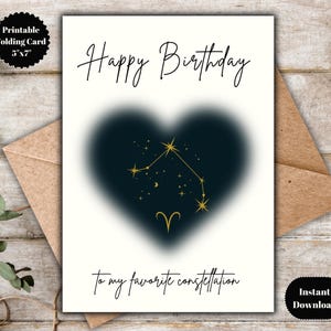 Aries Happy Birthday Card, Aries Constellation Greeting Card, Aura Heart Birthday Card, Aries Printable Card, Instant Download Card Aries