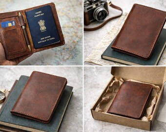 Handmade Leather Passport Cover, Personalized Travel Wallet, Minimalist Leather Passport Holder, Gift for Travelers