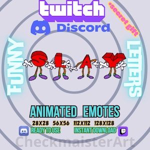 Emotes de letras divertidas animadas, emoticones de Twitch, emoticones de Discord, emoticón lindo, emoticones Lmao, emoticones divertidos, emoticones de streamer, emoticones acogedores, memes Lit