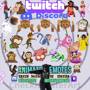 25 Animated Monkey Emotes, Twitch Emotes, Discord Emotes, Streamers Gamers Emotes, Hype Emotes, Meme Emote, Animal Emotes, Funny Ape Emotes