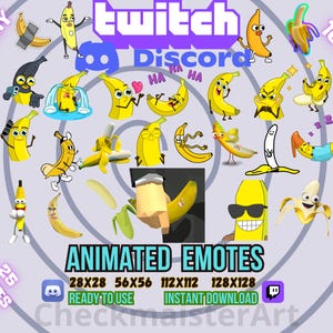 25 animowanych emotikonów Lit Banana, emotikony Twitch, emotikony Discord, słodkie emotikony, emotikony Lmao, zabawne emotikony, emotikony Streamerów, emotikony Meme, emotikony