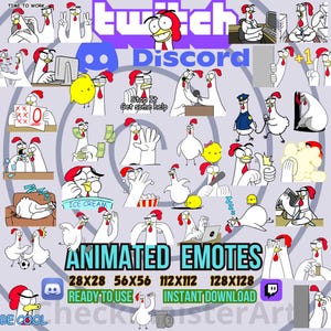 Pakiet 38 animowanych zabawnych emotikonów kurczaka, emotikony Twitch, emotikony Discord, emotikony kreskówkowe, pakiet emotikonów zwierząt, emotikony streamerów, przezroczyste emotikony