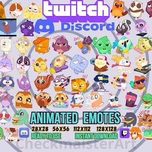 63 Animated All Animals Emotes, Twitch Emotes, Discord Emotes, Streamers Emotes, Pet Emotes, Cartoonish Pack, Kawaii Emotes, Cute Cozy Memes