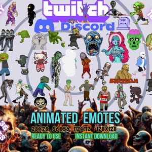 35 animowanych emotikonów zombie, emotikonów Twitch, emotikonów Discord, emotikonów streamerów i graczy, rzeczywistych emotikonów, emotikonów nieumarłych, nowych emotikonów, emotikonów martwych