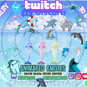 35 emoticonos animados de delfines bailando: emoticonos para streamers de Twitch/Discord (descarga digital)