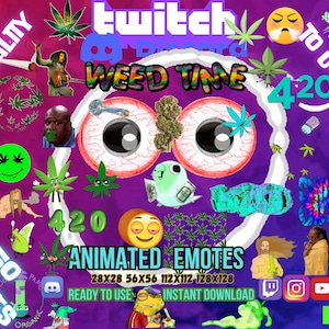 50 emoticonos animados 420: emoticono de Twitch, meme de Discord, recurso para streamers (descarga digital), pegatinas divertidas.