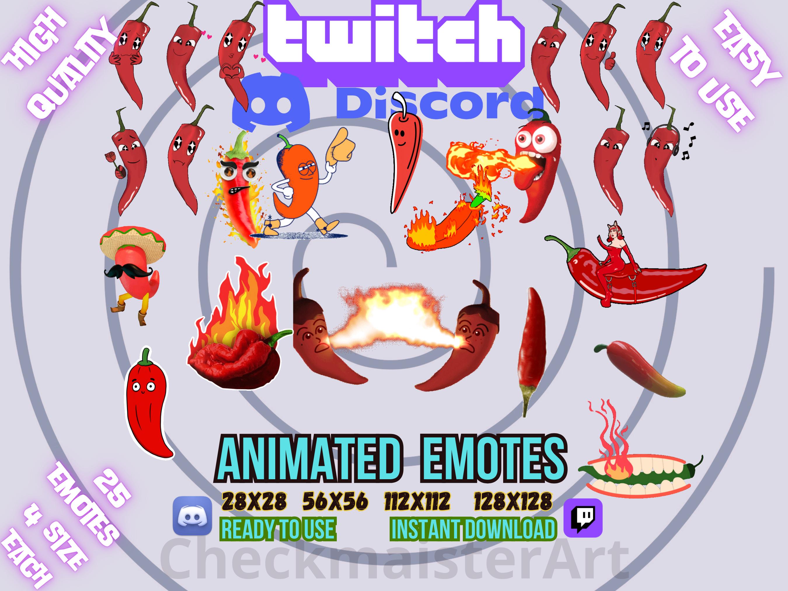 25 Animated Spicy Peppers Emotes, Hot Pepper Stickers, Discord Emoji, Twitch Emote, Funny Chile, Memes, Chili Pod, Streamers Gamers Stream