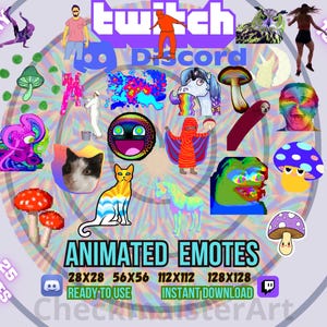 25 Emote psichedeliche animate, Emote Twitch, Emote Discord, Emote Rave, Emote LMAO, Emote divertenti, Emote Streamer, Emote estetiche, Lit