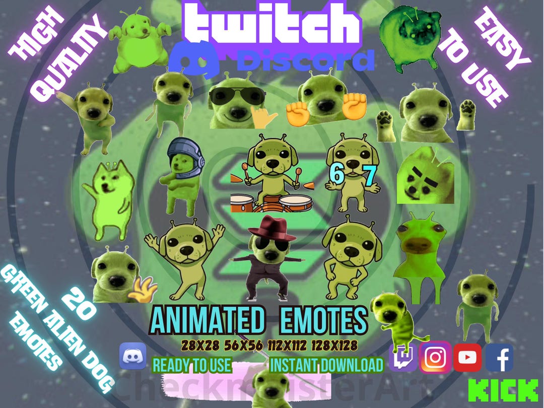 20 Animated Green Alien Dog Emotes, Twitch/discord Streamer Memes ...