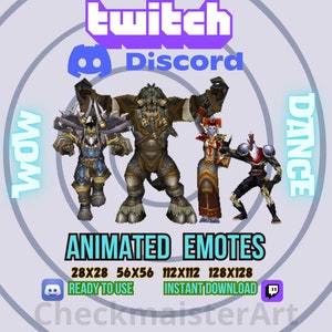 Könnte beinhalten: Animierte Emotes für Twitch und Discord mit Charakteren aus World of Warcraft. Die Emotes sind in vier Größen verfügbar: 28x28, 56x56, 112x112 und 128x128. Die Emotes sind sofort einsatzbereit und können sofort heruntergeladen werden.