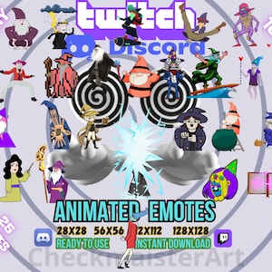 Pacchetto di 25 emote animate del Mago della Discoteca, emote di Twitch, emote di Discord, Dark Realm, emote divertenti, emote dello Streamer, emote fantasy, emote del Mago