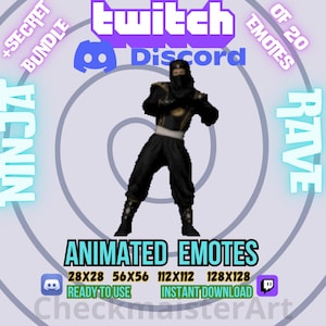 Geanimeerde ninja rave-emotes, Twitch-emotes, Discord-emotes, Vibe-emotes, Lmao-emotes, grappige emotes, streamer-emotes, dans-emotes, memes-gif