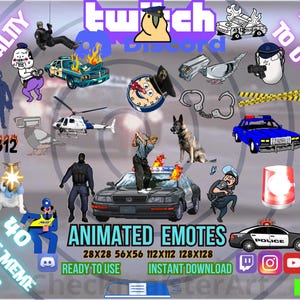 40 Animated Police Emotes: Twitch/Discord Streamer Memes Pack (Digital/Instant Download), Justice Theme