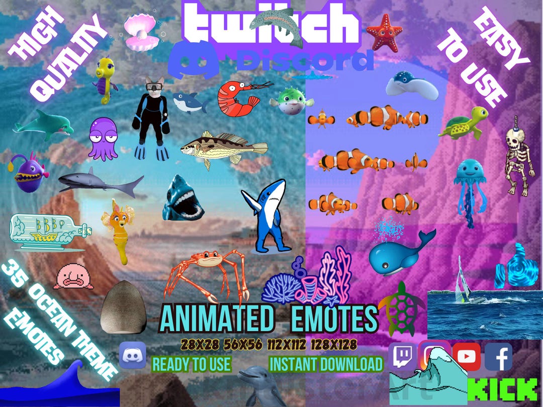Ocean Emotes 35 Underwater World Animated Emotes: Twitch, Discord, Youtube, Kick ...