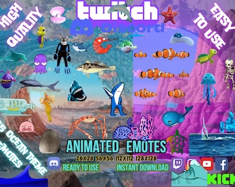 35 Underwater World Animated Emotes: Twitch, Discord, YouTube, Kick (Instant Download), Ocean Theme Assets