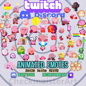 50 animierte niedliche Kirbee Emotes Bundle, Twitch Emotes, Discord Emotes, Gemütliche Emotes, Schöne Emotes, Lustige Emotes, Streamer Emote, Transparent