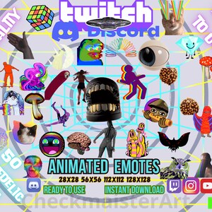 50 emoticones psicodélicos animados: Twitch, Discord, YouTube (descarga digital)