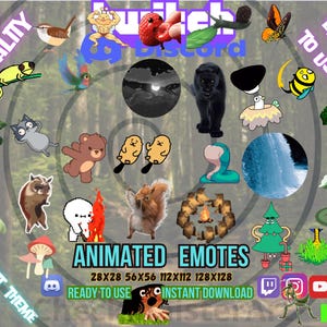 35 Wild Nature Animated Emotes: Twitch, Discord, YouTube, Kick (Instant Download), Forest Theme Assets