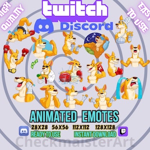 16 Animated Kangaroo Twitch Emotes: Boxer Animal Roos (Digital Download)