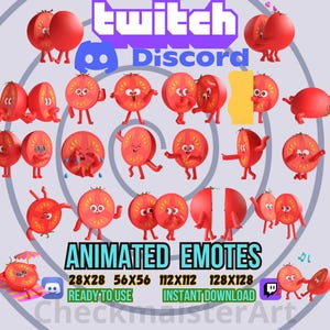 21 animowanych całkiem fajnych pomidorów Twitch Emote Kawaii Lurk Tomate Meme Zabawny słodki Discord Streamer Społeczność Gif Czerwony pakiet przyjaźni Emotes
