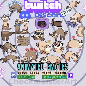 Lot de 20 emotes animés furets sympas, Emotes Twitch, Emotes Discord, Emotes mignons, Emotes Lmao, Emotes drôles, Emotes de streamer, Emotes confortables