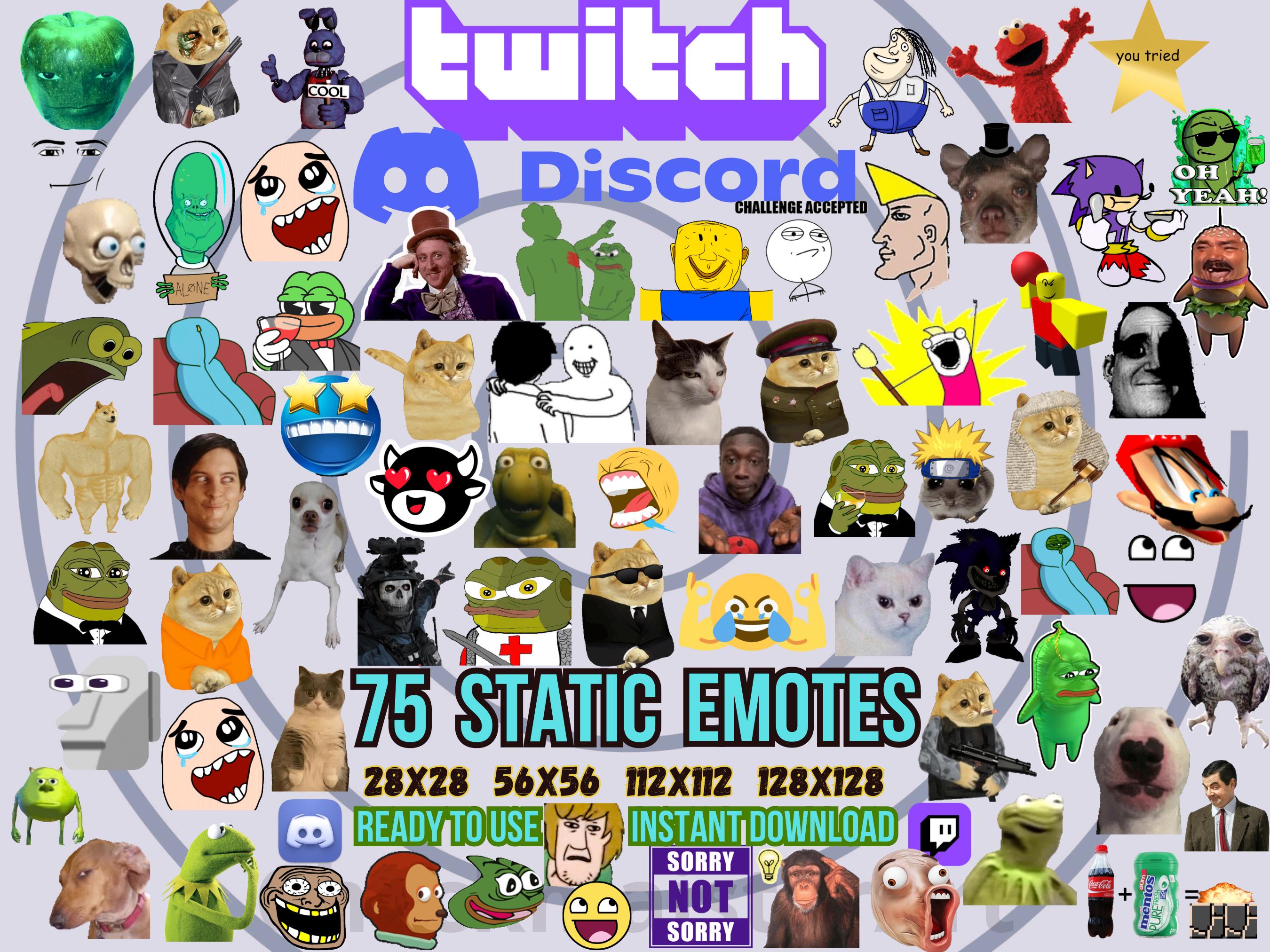 75 Static Meme Emotes: Twitch, Discord, YouTube (Instant Download)