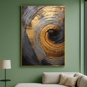 Black and Gold Spiral Abstract Digital Download, Modern Texture Digital Print for Contemporary Wall Art #1752