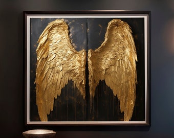 Golden Angel Wings, Ready to Print CMYK PDF, Contemporary Art, Digital Print, Digital Wall Art, Printable Wall Art #457