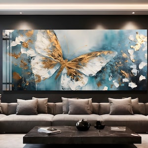 Abstract Butterfly Luxury Gold & Royal Blue Paint, Ready to Print CMYK PDF, Digital Wall Art, Luxury Style, Samsung Frame TV Art #149