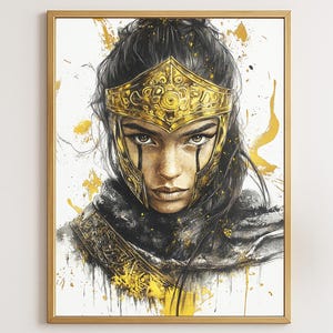 Warrior Woman Portrait Digital Download, Luxury Gold Armor Digital Print, Fierce Female Wall Art #1831