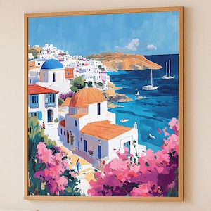 Luxury Santorini Seaside Digital Download – Elegant Oversized Wall Art for Coastal Home Decor #1306