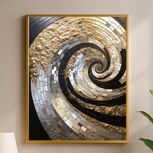 Golden Spiral Digital Download, Abstract Black Gold Swirl Digital Print, Modern Vortex Wall Art Printable for Home Decor #508