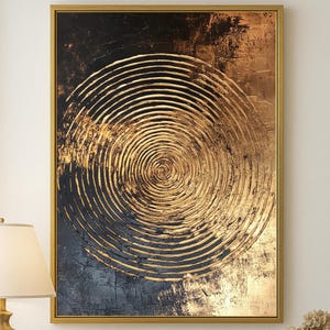 Golden Spiral Abstract Digital Download – Modern Black and Gold Digital Print, Textured Minimalist Wall Art #1156