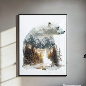 Polar Bear Double Exposure Digital Download | Arctic Wildlife Wall Art | Nature-Inspired Decor #1404