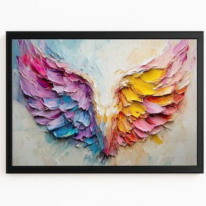 Colorful Angel Wings Abstract Digital Download, Textured Palette Knife Digital Print Wall Art #1483