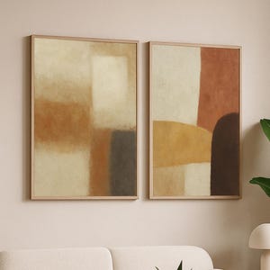 Set of 2 Neutral Abstract Wall Art | Digital Download Modern Minimalist Prints | Digital Print Beige Brown Oversized Decor #2015+2016