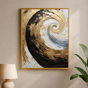 Golden Vortex Digital Download, Black White Gold Spiral Abstract Digital Print, Cosmic Energy Wall Art Printable for Modern Decor #506