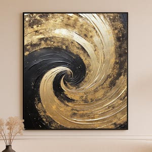 Golden Spiral Digital Download, Abstract Galaxy Swirl Digital Print, Black and Gold Modern Wall Art, Cosmic Energy Printable #505