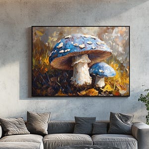 Blue Mushroom Digital Download, Fantasy Fungi Digital Print, Whimsical Nature Wall Art for Cottagecore and Boho Decor & TV Frame ART #1555