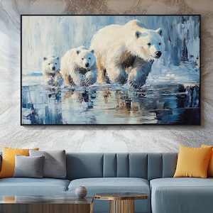 Digitale download ijsbeerfamilie, arctische dieren in het wild digitale print, winterdieren muurkunst, ijslandschap woondecoratie en tv-lijst KUNST #1486