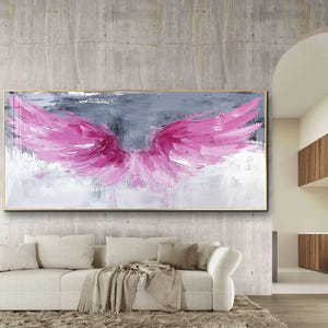 Pink Angel Wings Digital Download | Brushstrokes Abstract Wall Art | Edgy Modern Home Decor #1384