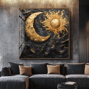 Sun and Moon Digital Download | Celestial Gold & Black Wall Art | Mystical Lunar and Solar Decor #1385