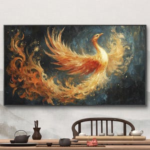 Phoenix Rising Digital Print, Fiery Mythical Bird Digital Download, Fantasy Art Home Decor, Vibrant Phoenix Digital Wall Art #1571